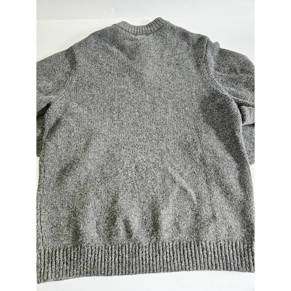 LL Bean 100% Lambs Wool Sweater Mens XL Tall Gray Ragg Henley Knit Pullover